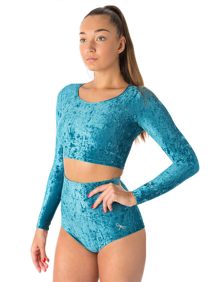 Velvet crop top Pavi | Crop Top | Color: red velvet | Gymnastics crop top | Long Sleeve | Dragonfly Clothing and Yoga Wear