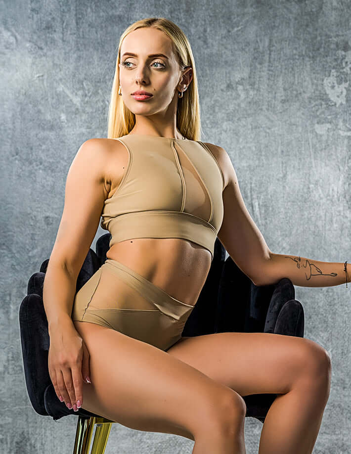 Mesh sports bra Rachel | Sports bra | Color: nude / nude mesh | Women's sports bra | Dragonfly Pole Dance Clothes and Bikram Hot Yoga Outfit