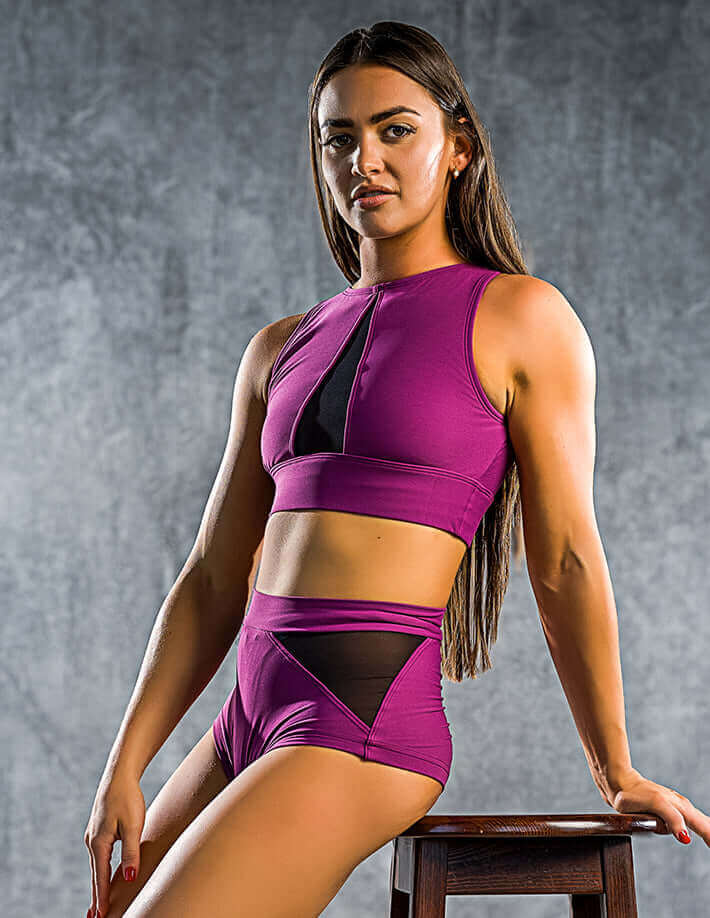 Mesh sports bra Rachel | Sports bra | Color: khaki / mesh | Women's sports bra | Dragonfly Pole Dance Clothes and Bikram Hot Yoga Outfit