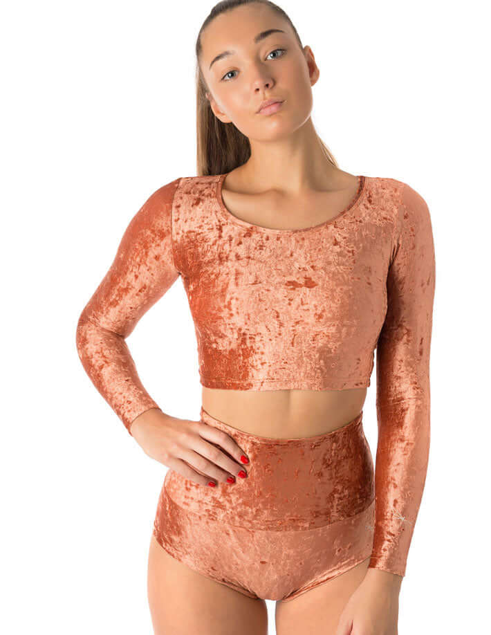 Velvet crop top Pavi | Crop Top | Color: bronze velvet | Gymnastics crop top | Long Sleeve | Dragonfly Clothing and Yoga Wear