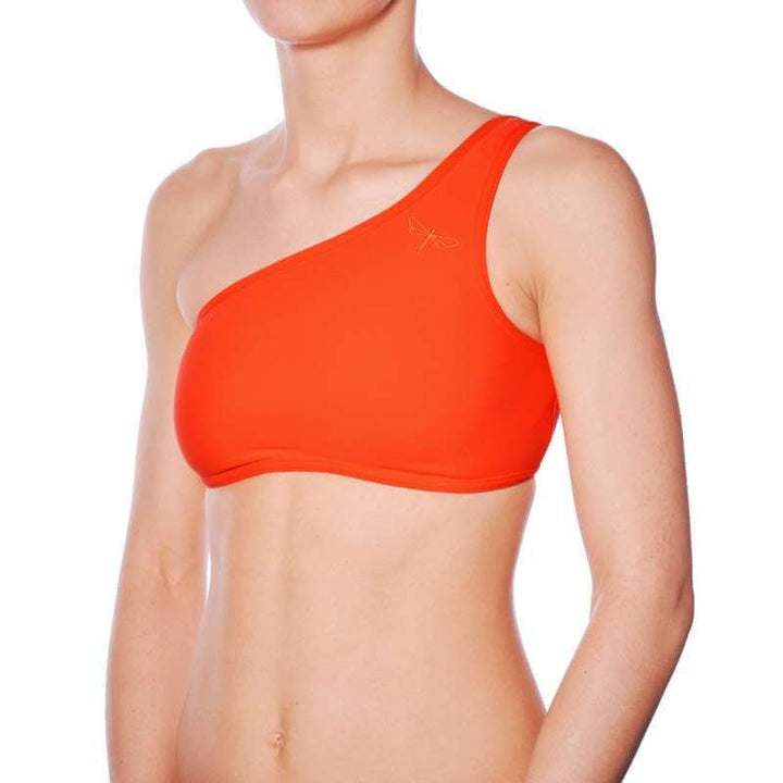 One shoulder sports bra Carmen | Sports bra | Color: red | Women's sports bra | Dragonfly Pole Dance Clothes and Bikram Hot Yoga Outfit