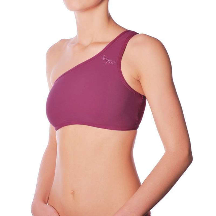One shoulder sports bra Carmen | Sports bra | Color: red | Women's sports bra | Dragonfly Pole Dance Clothes and Bikram Hot Yoga Outfit