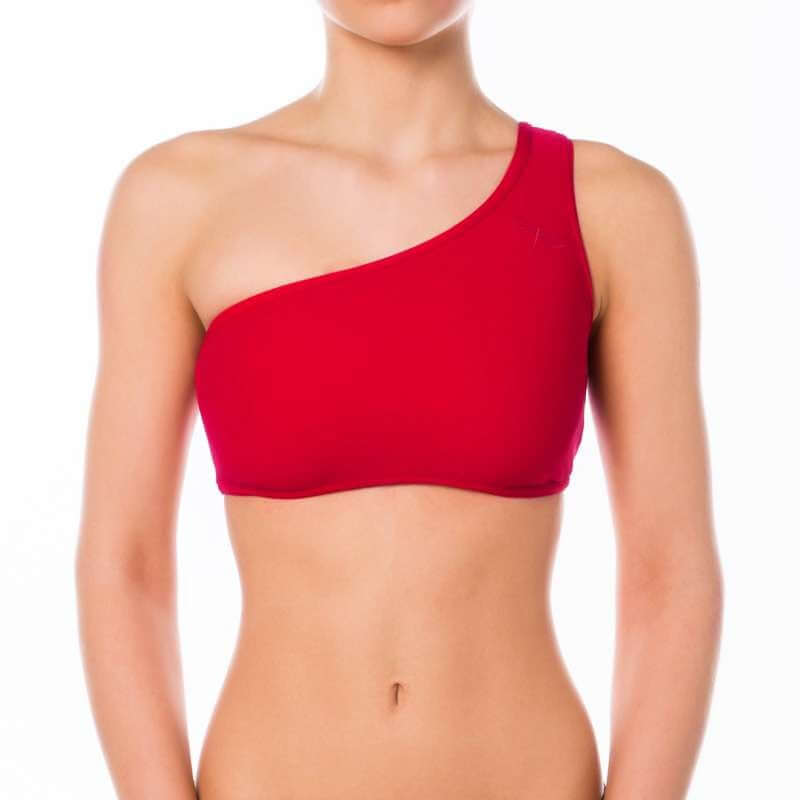 One shoulder sports bra Carmen | Sports bra | Color: red | Women's sports bra | Dragonfly Pole Dance Clothes and Bikram Hot Yoga Outfit