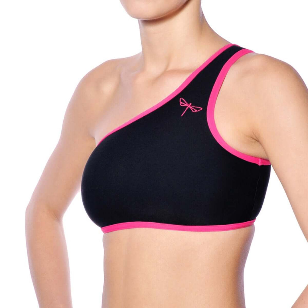 One shoulder sports bra Carmen | Sports bra | Color: red | Women's sports bra | Dragonfly Pole Dance Clothes and Bikram Hot Yoga Outfit