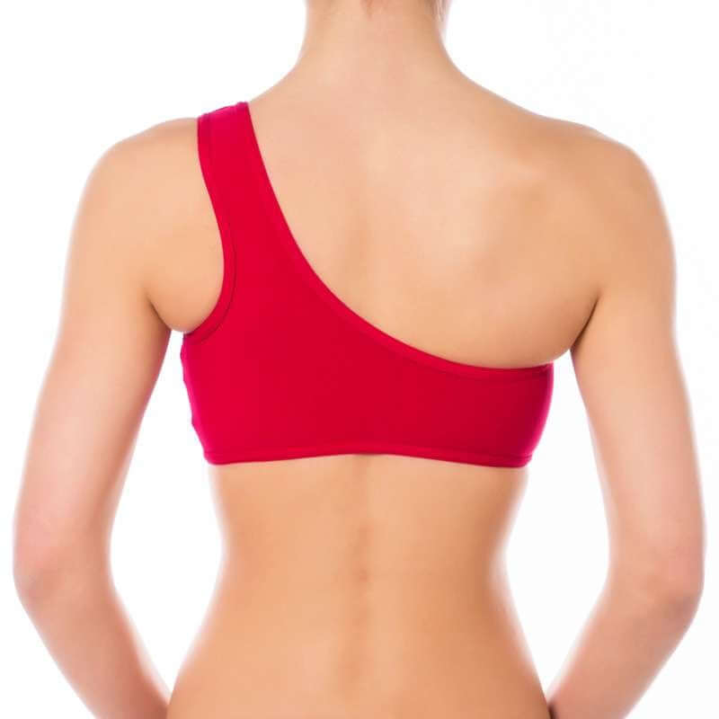 One shoulder sports bra Carmen | Sports bra | Color: red | Women's sports bra | Dragonfly Pole Dance Clothes and Bikram Hot Yoga Outfit