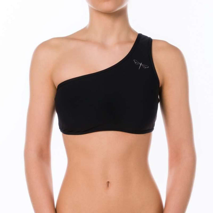 One shoulder sports bra Carmen | Sports bra | Color: black | Women's sports bra | Dragonfly Pole Dance Clothes and Bikram Hot Yoga Outfit