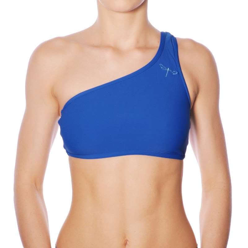 One shoulder sports bra Carmen | Sports bra | Color: blue | Women's sports bra | Dragonfly Pole Dance Clothes and Bikram Hot Yoga Outfit
