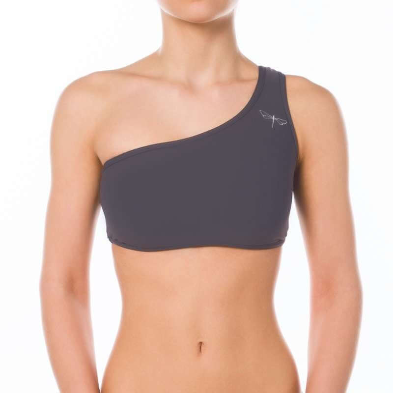 One shoulder sports bra Carmen | Sports bra | Color: grey | Women's sports bra | Dragonfly Pole Dance Clothes and Bikram Hot Yoga Outfit