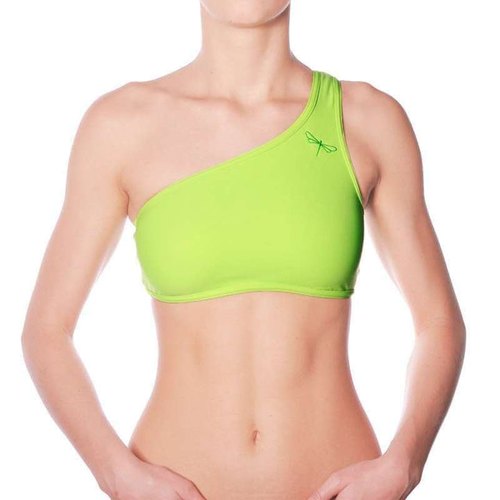 One shoulder sports bra Carmen | Sports bra | Color: lime | Women's sports bra | Dragonfly Pole Dance Clothes and Bikram Hot Yoga Outfit