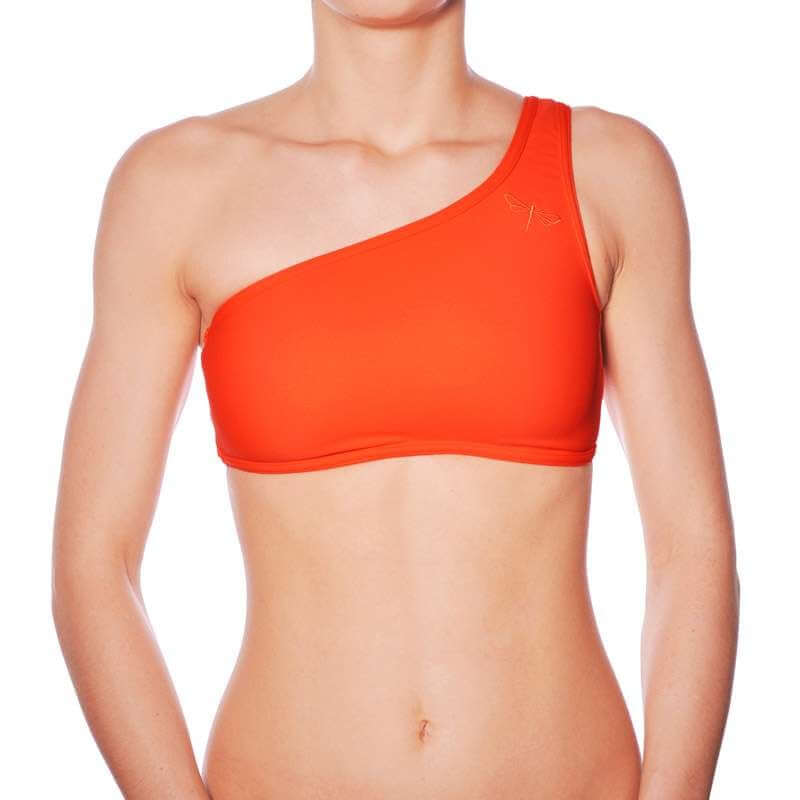 One shoulder sports bra Carmen | Sports bra | Color: orange | Women's sports bra | Dragonfly Pole Dance Clothes and Bikram Hot Yoga Outfit