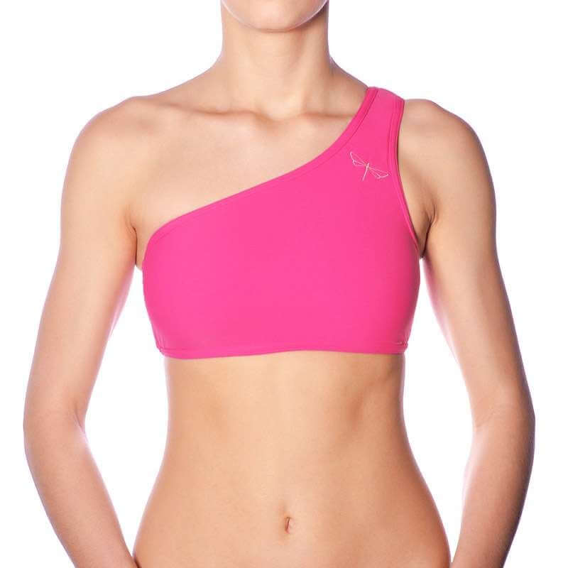 One shoulder sports bra Carmen | Sports bra | Color: pink | Women's sports bra | Dragonfly Pole Dance Clothes and Bikram Hot Yoga Outfit