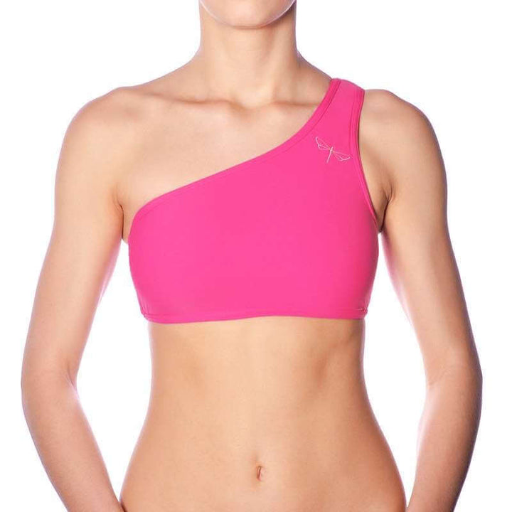 One shoulder sports bra Carmen | Sports bra | Color: pink | Women's sports bra | Dragonfly Pole Dance Clothes and Bikram Hot Yoga Outfit