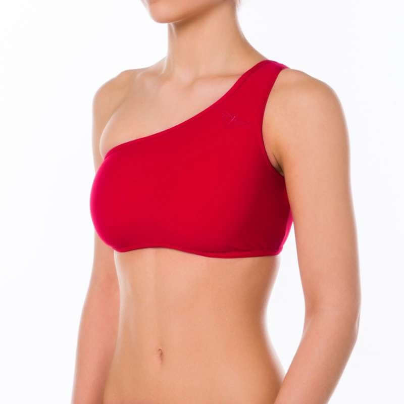 One shoulder sports bra Carmen | Sports bra | Color: red | Women's sports bra | Dragonfly Pole Dance Clothes and Bikram Hot Yoga Outfit