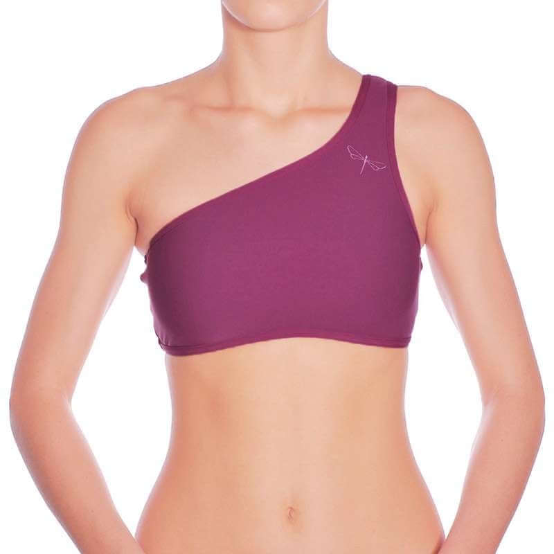One shoulder sports bra Carmen | Sports bra | Color: ruby | Women's sports bra | Dragonfly Pole Dance Clothes and Bikram Hot Yoga Outfit