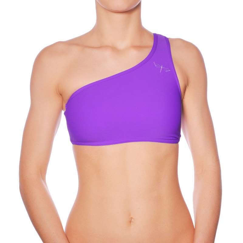 One shoulder sports bra Carmen | Sports bra | Color: violet | Women's sports bra | Dragonfly Pole Dance Clothes and Bikram Hot Yoga Outfit