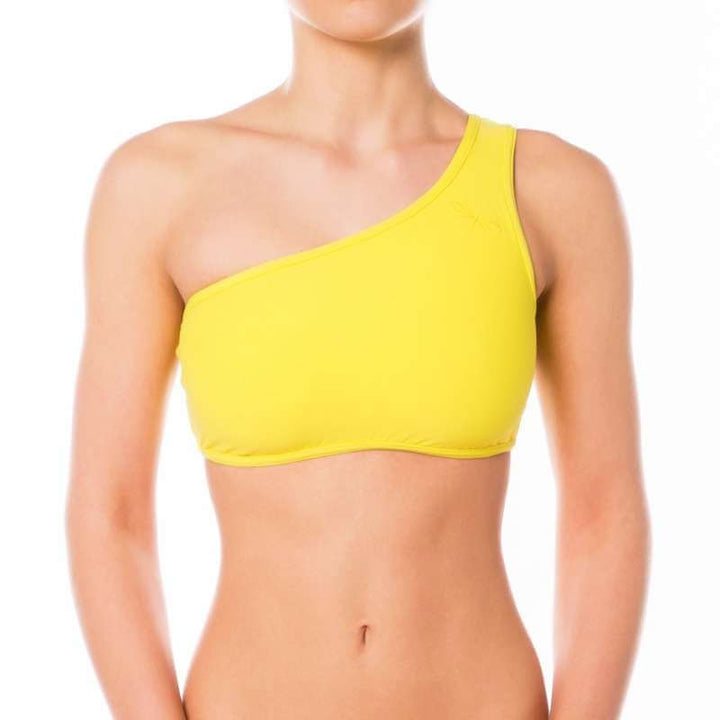 One shoulder sports bra Carmen | Sports bra | Color: yellow | Women's sports bra | Dragonfly Pole Dance Clothes and Bikram Hot Yoga Outfit