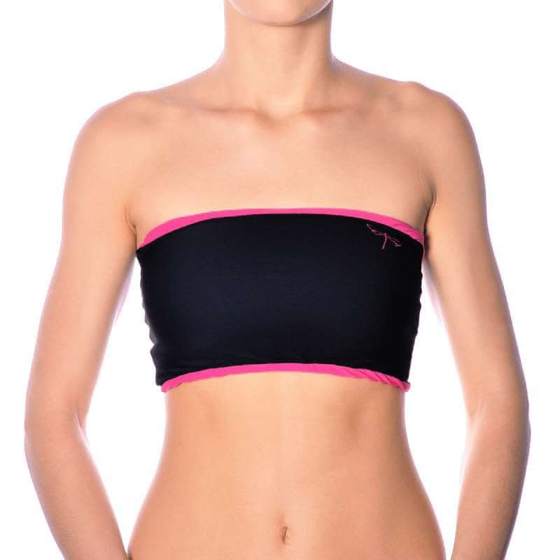 Brassière bandeau sans bretelles noire et rose pour pole dance et hot yoga