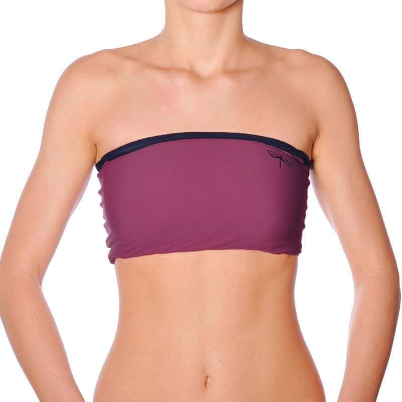 Brassière bandeau sans bretelles rubis et noire pour pole dance et hot yoga
