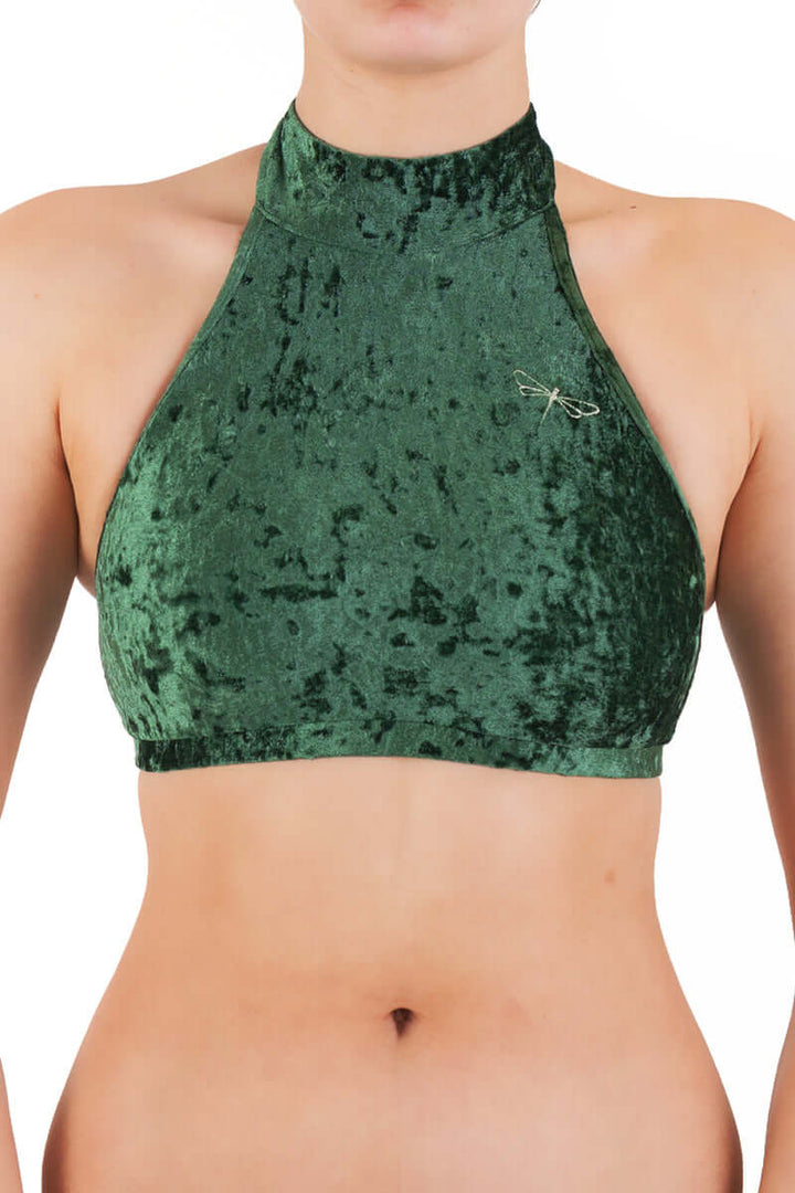 Velvet halter top Lisette | Samt Neckholder Sport Top | Color: purple velvet | Women's sports bra | Dragonfly Pole Dance Clothes and Bikram Hot Yoga Outfit